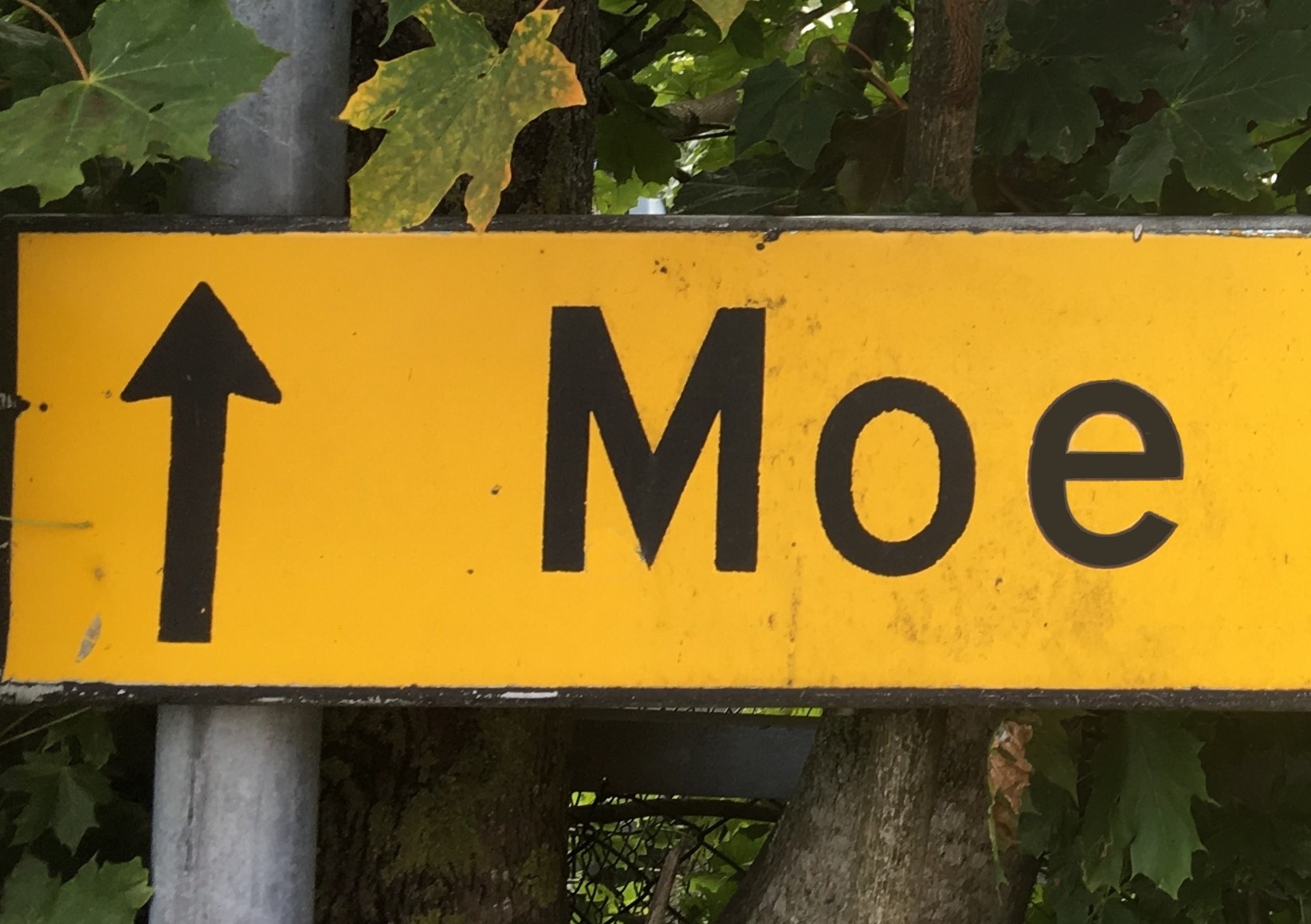 Bilde av veiskilt med påskriften "Moe".