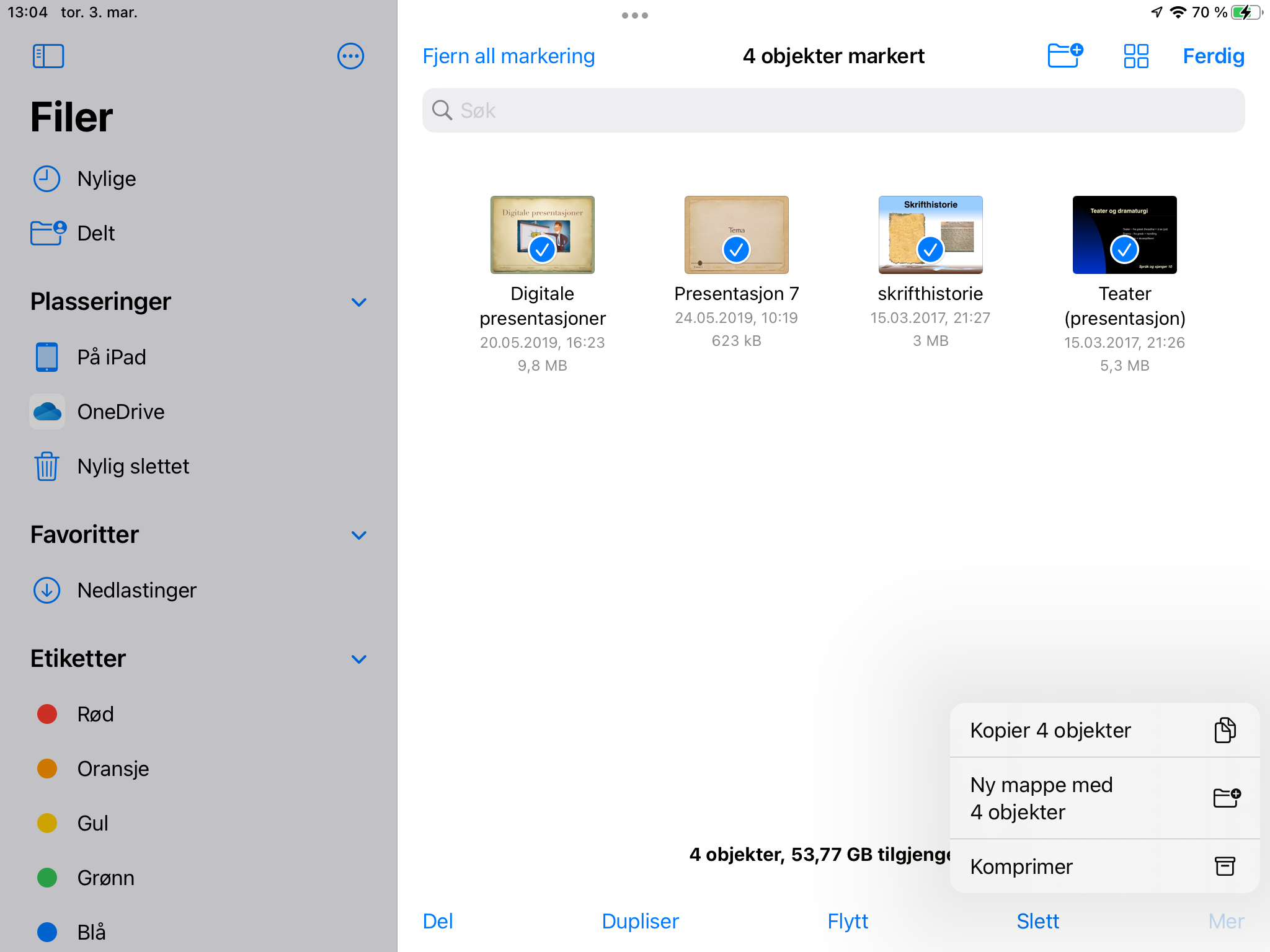 Skjermdump fra Filer-appen på iPad.