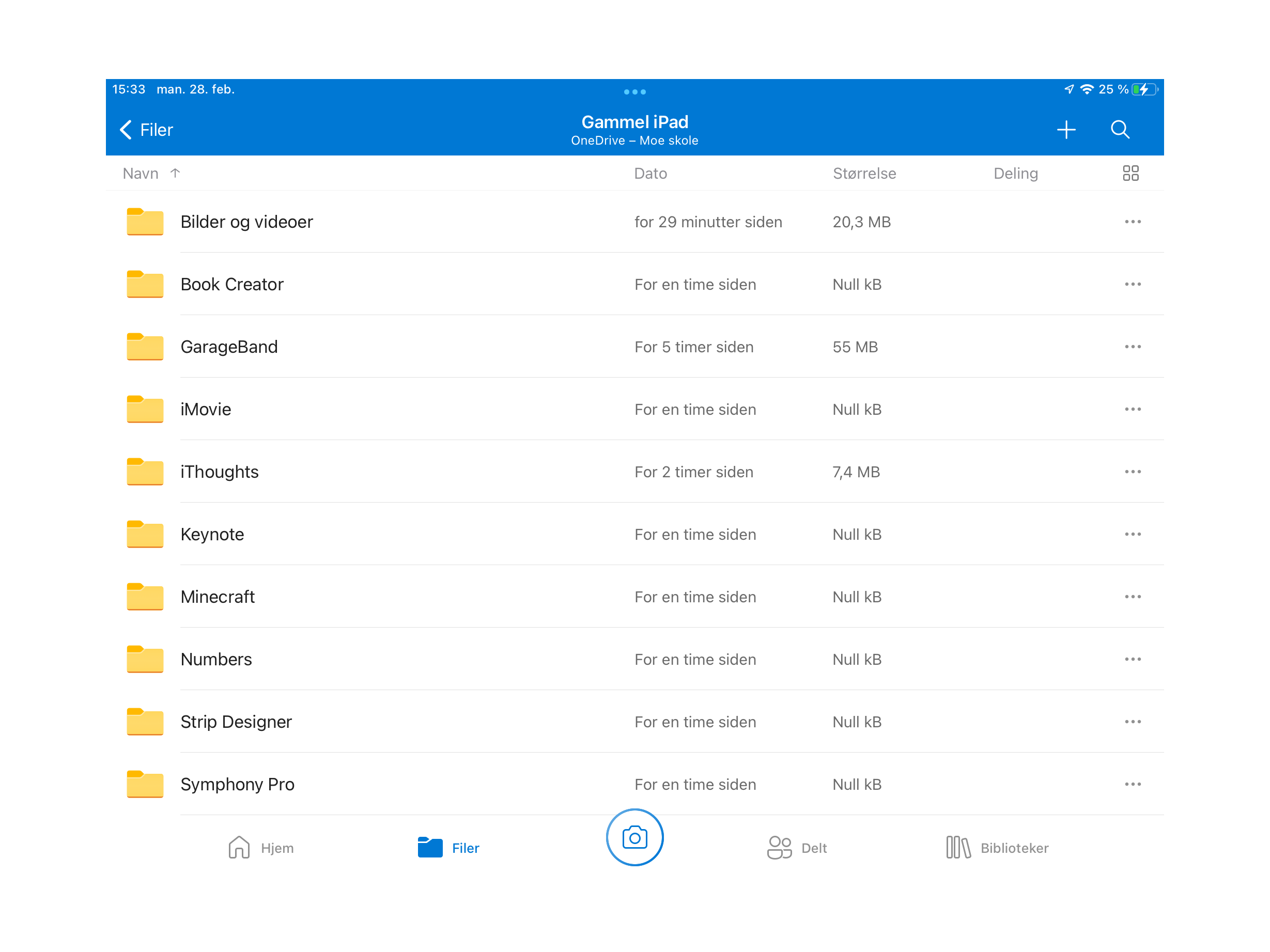 Skjermdump fra OneDrive-appen.
