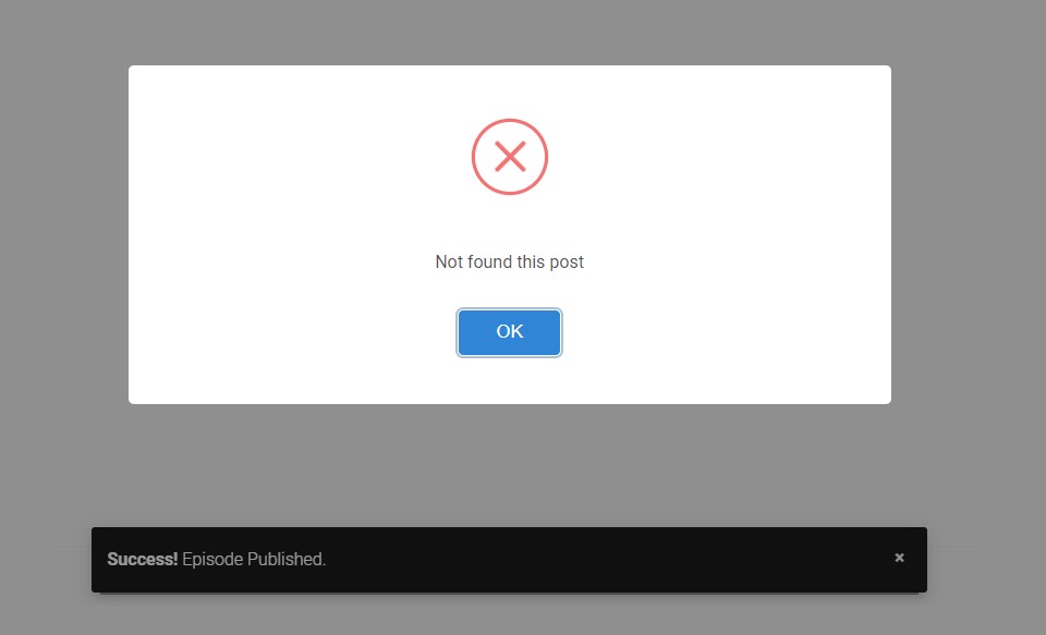 Skjermdump fra Podbean av publiseringsmeldinger.