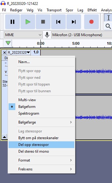 Skjermdump fra Audacity