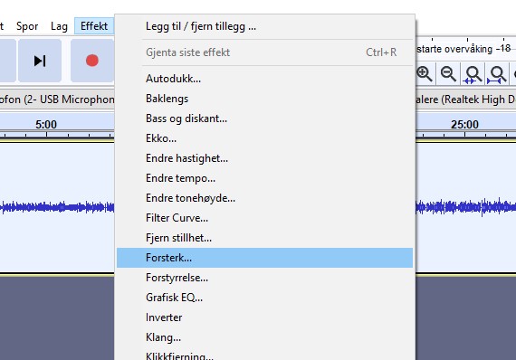 Skjermdump fra Audacity