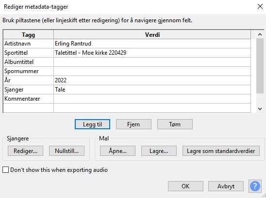 Skjermdump fra Audacity