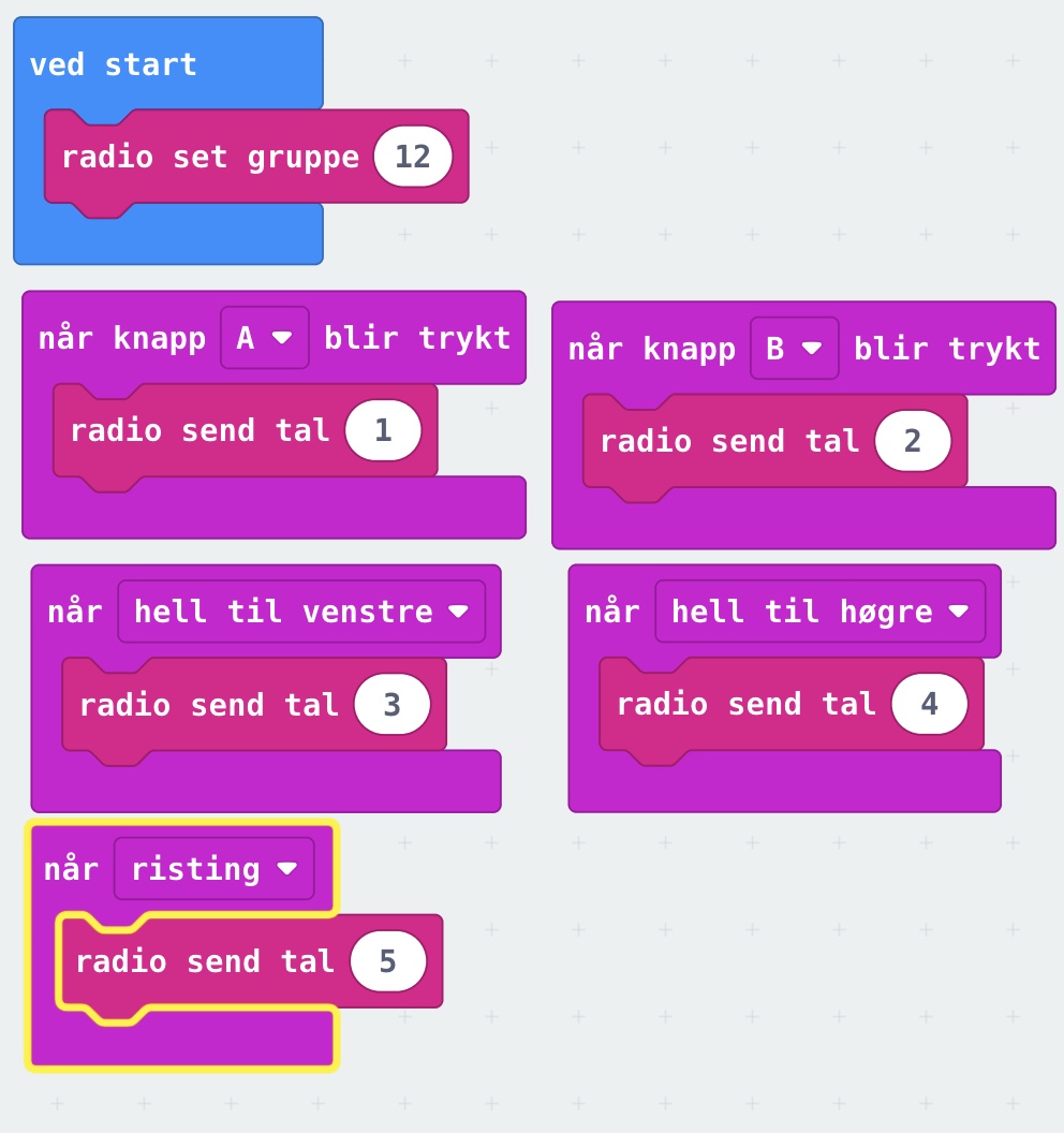 Skjermbilde med koden for sender til battlebot.