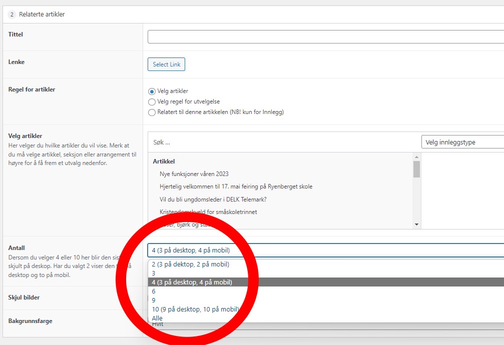 Skjermdump fra Wordpress