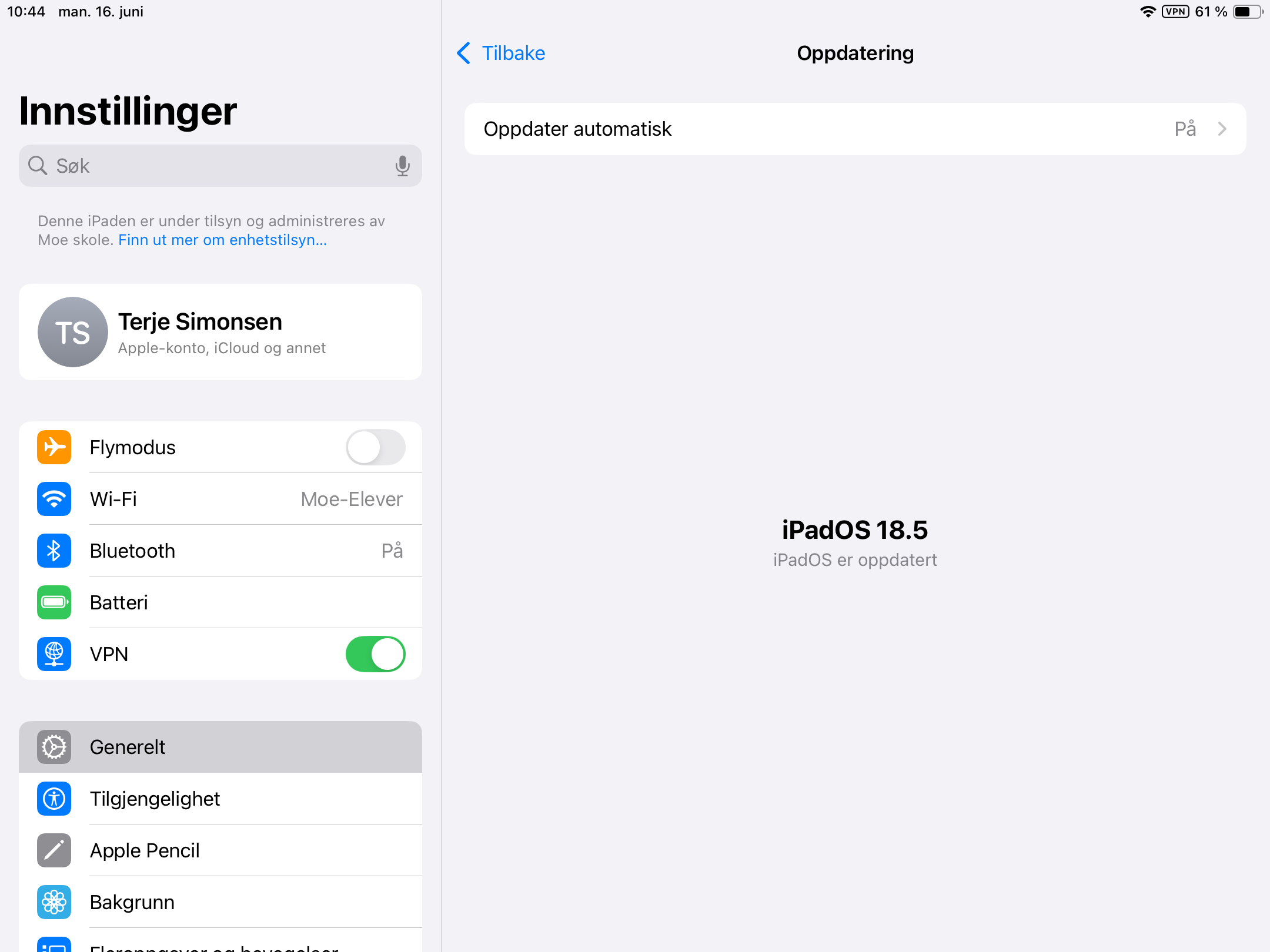 Skjermdump fra iPad med beskjed om at iPadOS er oppdatert.