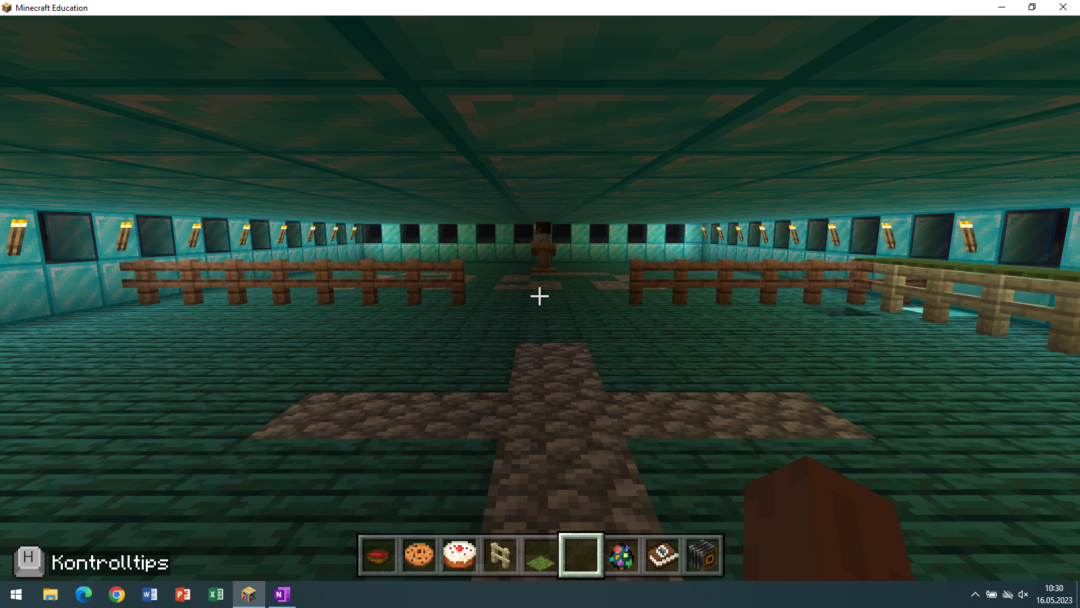 Minecraft-kirke med alfa og omega.