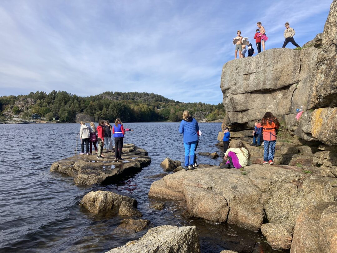Bilde av 6. klasse på Moe ved sjøen på Strand leirsted.