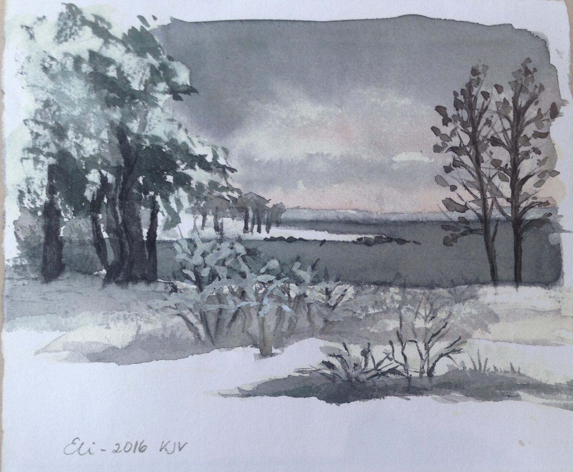 Akvarell - Vinter på Karljohansvern, Horten