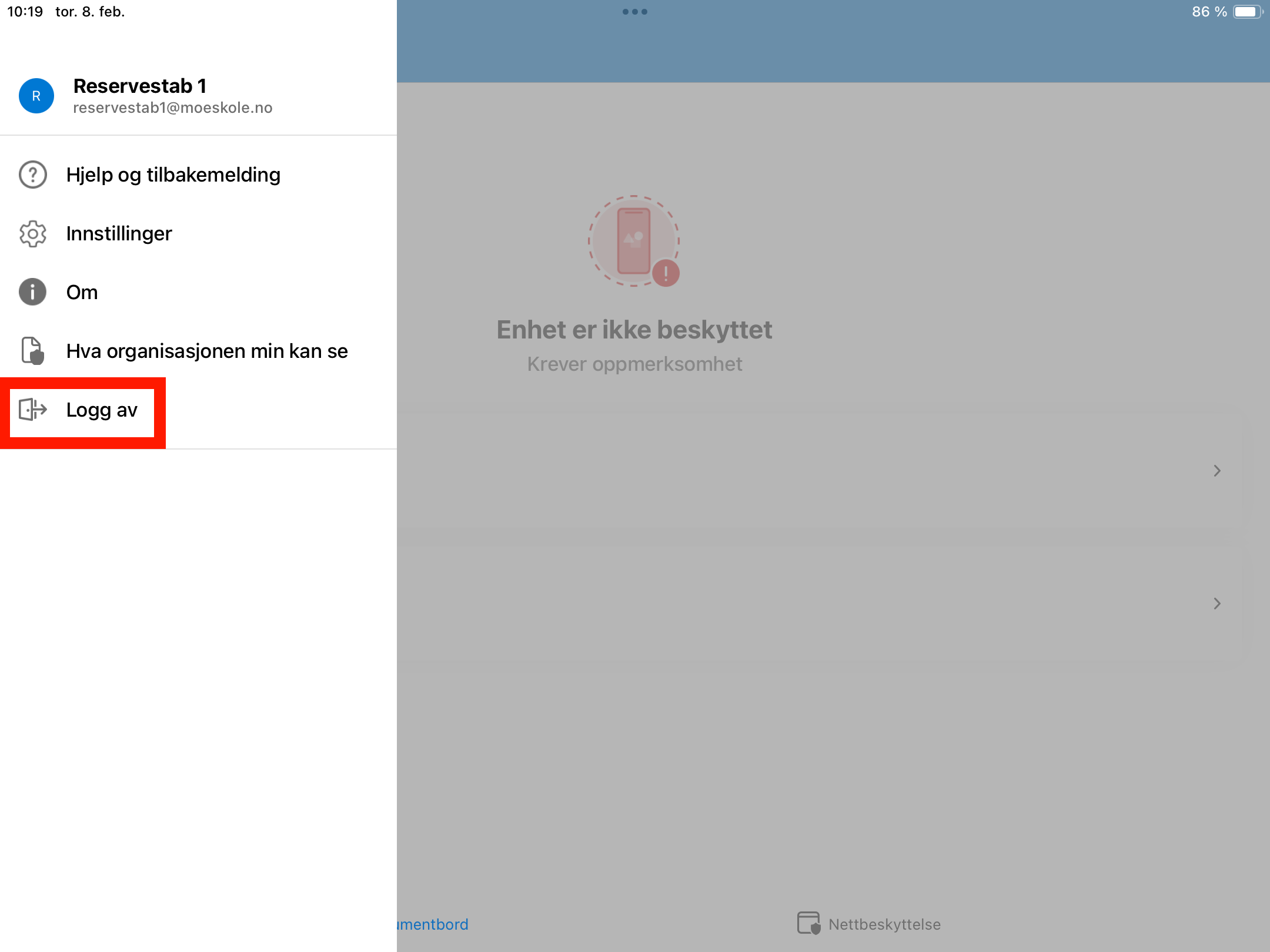 Skjermdump fra iPad